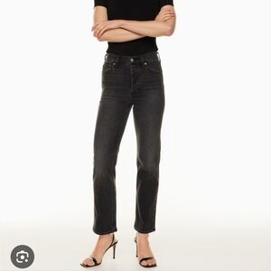 Aritzia Denim Forum The Arlo High Rise Straight jeans Black Eyeliner 24 28L